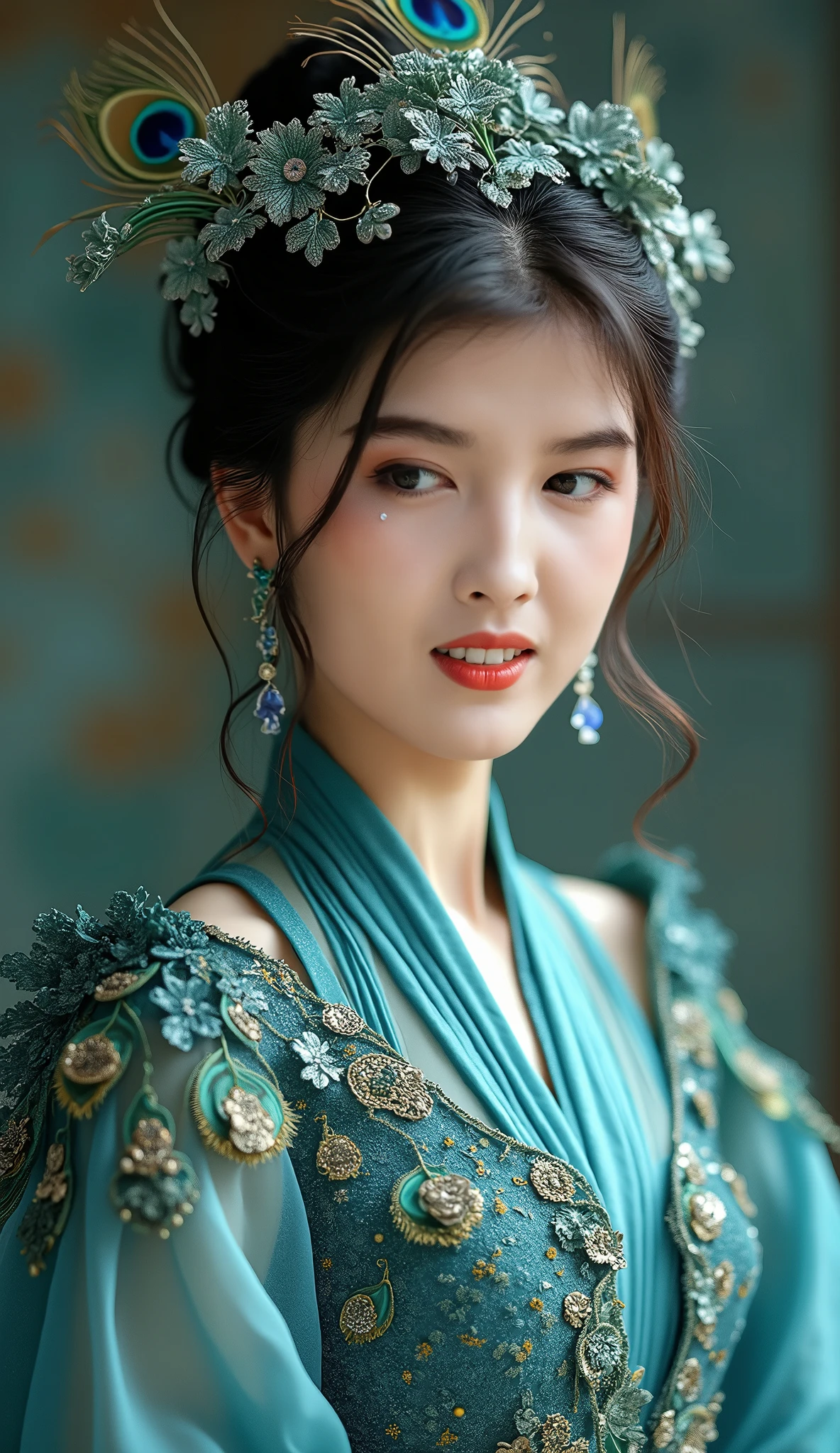 fashion photography portrait of woman avatar, 1girl in blue lush Alien Rainforest with flowers and birds, fantasy, octane render, hdr, Dolby Vision, (intricate details, hyperdetailed:1.2), (natural skin texture, hyperrealism, soft light:1.2), fluffy short hair, , sharp focus, night, necklace, Chinese mythology, cleavage, medium breasts, sci-fi headband, looking at viewer, best quality, perfect body,