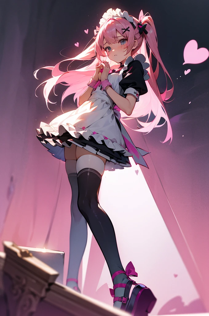 1girl, best quality, exquisite facial features, perfect face, bishoujo, ojousama, {{{grey eyes}}}, straight long pink hair, hime style bangs, lace trim, black gothic, lace pantyhose, sweet smile