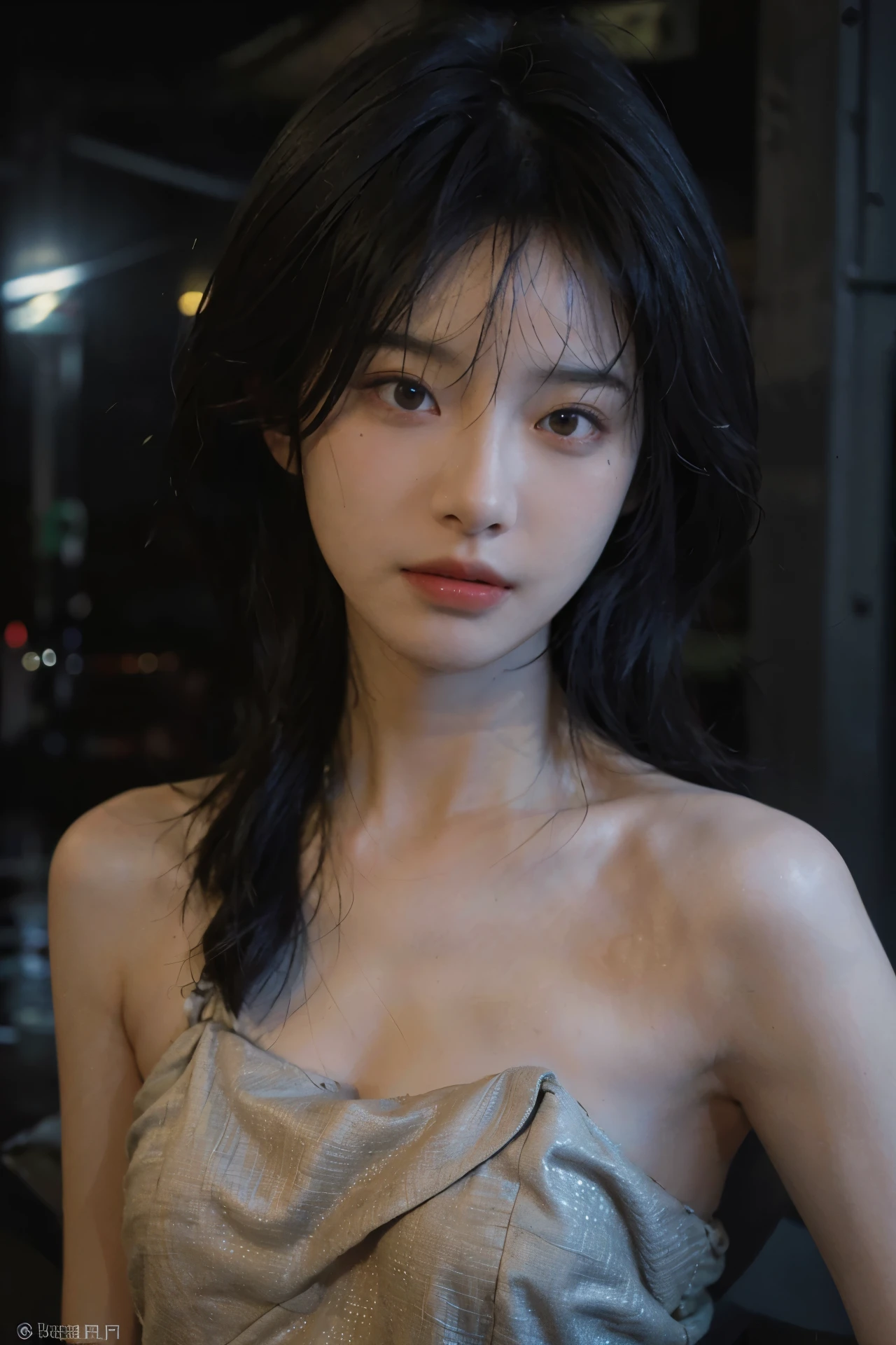 best qualtiy， 超高分辨率， （realisticlying：1.4）， one-girl， A pair of clear and moving peach blossom eyes,Royal Sister，（full bodyesbian：1.2）a sense of atmosphere，a beauty girl， ssmile，（full bodyesbian：1.2） looking at viewert， closeup cleavage ，(Photorealistic:1.4),1girll,Sexy,(Bikini:1.2),(Bra:1.2),(Large of breast:1.3),(Upper body:1.4),(Wet body),(:1.2)