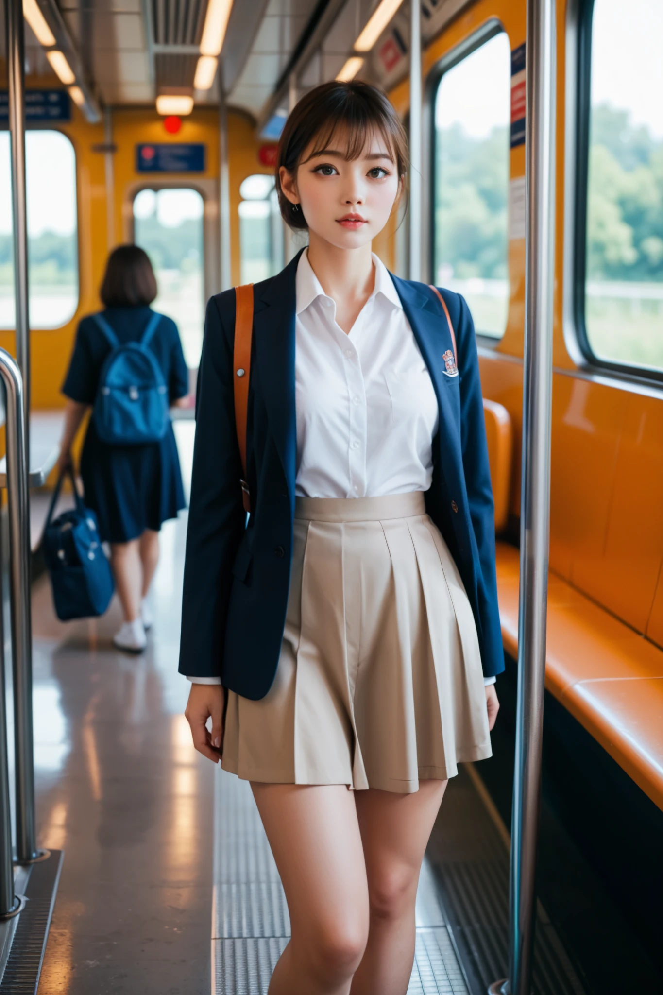 High school girls waiting for a train at an unmanned station in the countryside