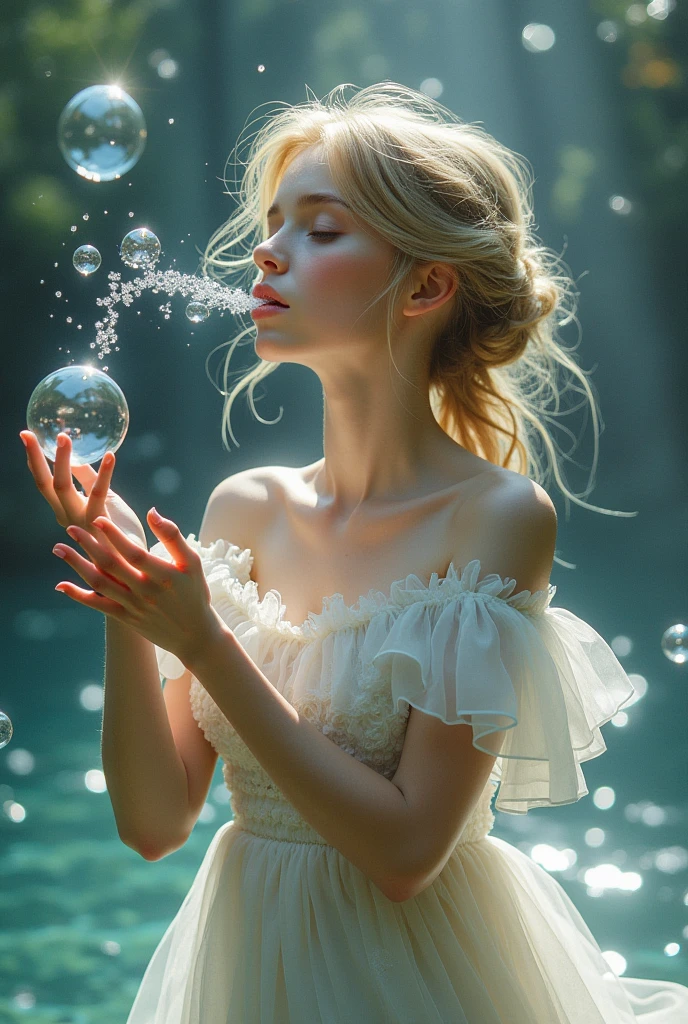 A whimsical portrait of a beautiful blonde girl with red lips in a colorful and dreamlike environment, surrounded by floating bubbles and whimsical creatures. Soft and diffused lighting with a soft focus, conveying a sense of ethereal beauty. Inspired by the works of Tim Walker, Annie Leibovitz and David LaChapelle. Preferably a high-resolution image that captures the intricate details of the scene.
realistic, best quality, photorealistic
8K, best quality, masterpiece, realistic, photorealistic