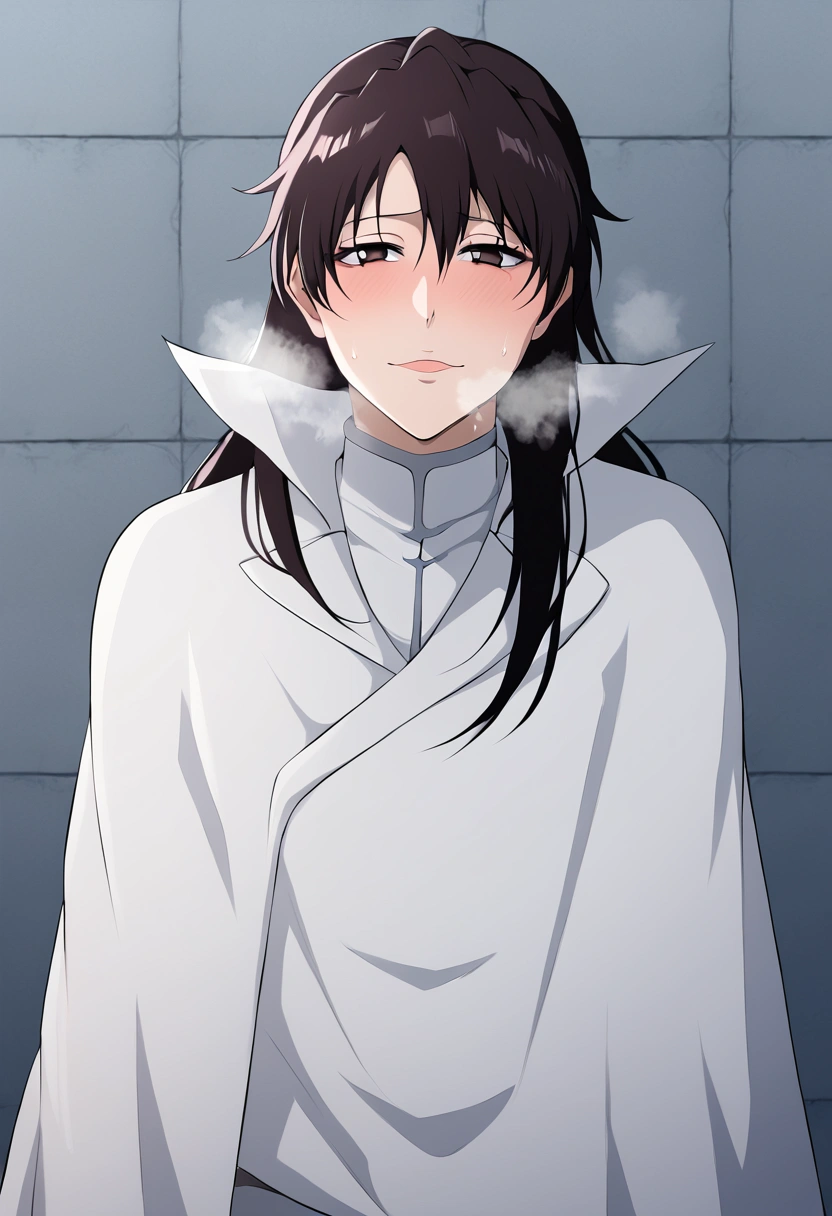    Bambietta Bastervine ,  1 girl , Up to the crotch,  yandere,   viewers, heavy breathing,White clothes,White Cape, white miniskirt , long hair on background