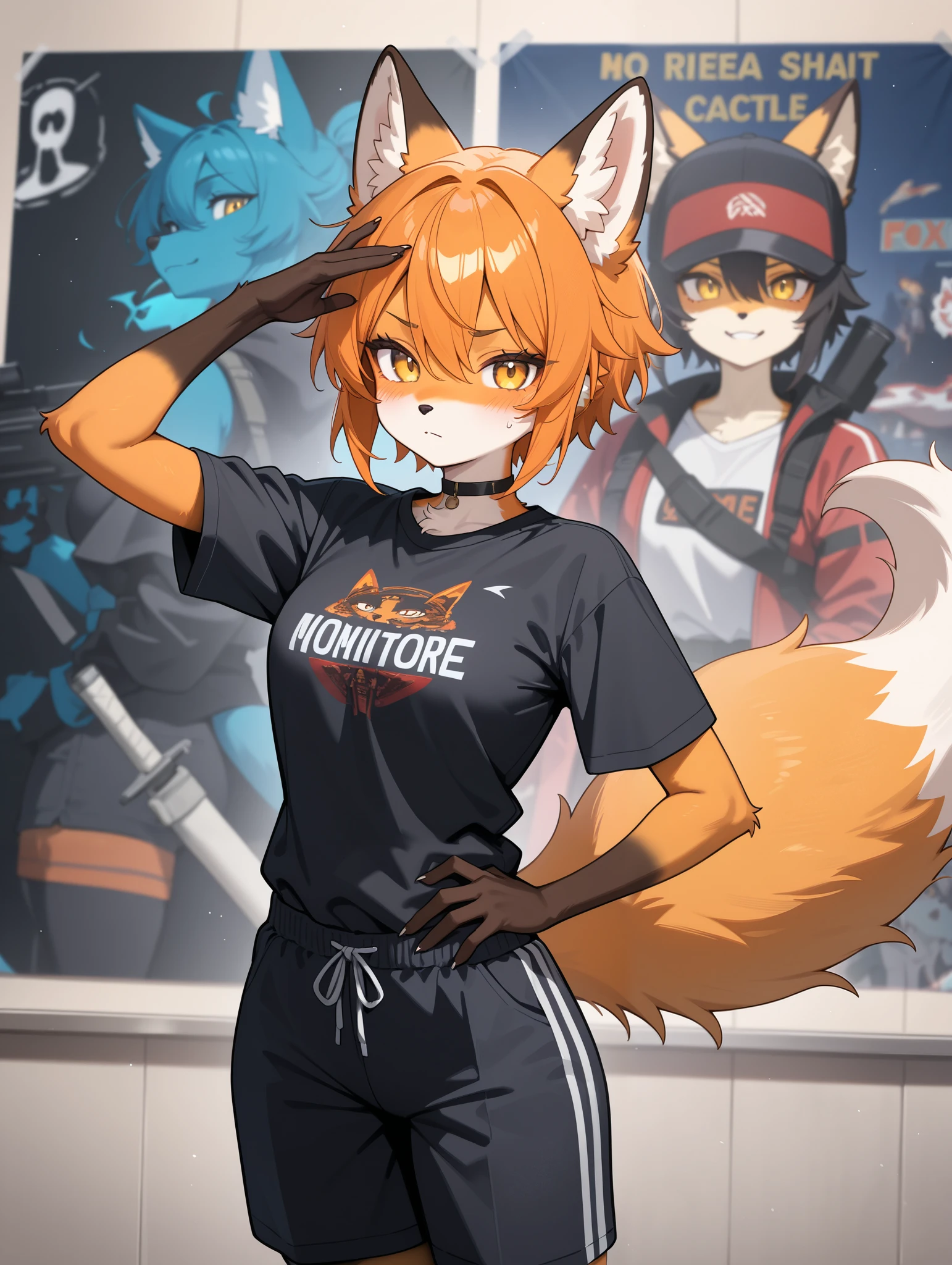 masterpiece,best quality,newest,1 fox tomgirl, tomboy,fox furry, furry,,movie shoot, cartoon,poster,