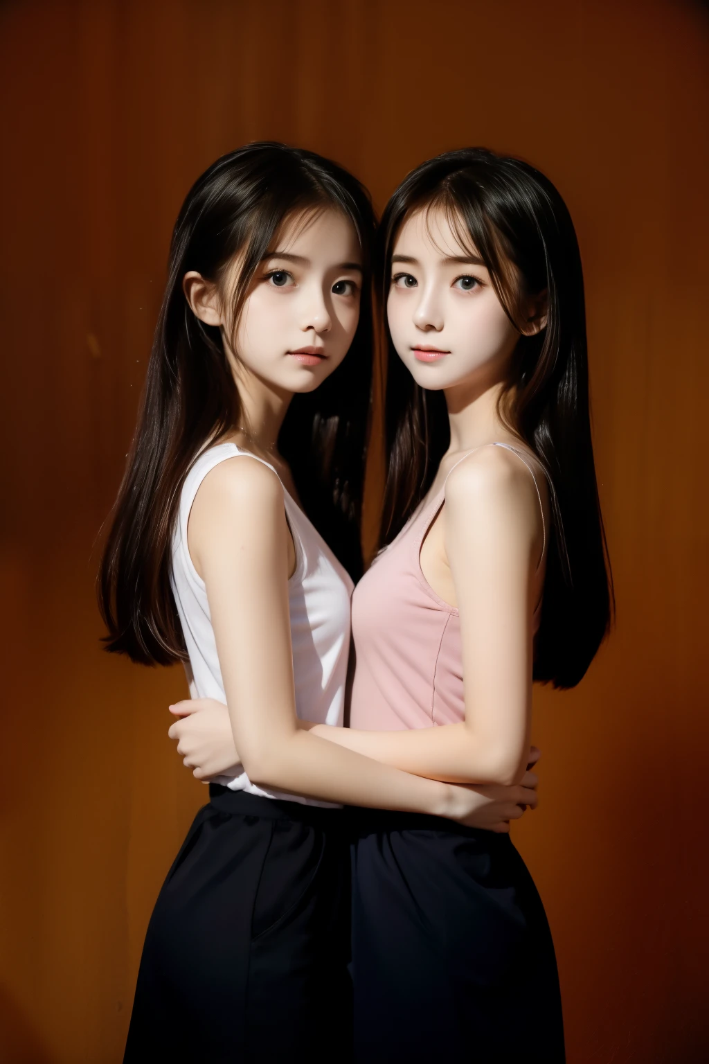 twogirls，Same stature，Hold each other，The two bodies are close together