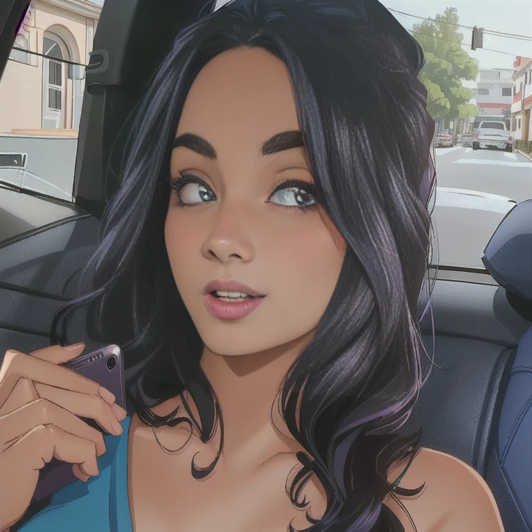 pintura de uma mulher em um carro com uma camisa com estampa de leopardo, arte digital, mas foto, feito com photoshop, arte digital. @mariomaniacdude, 7 0 mm. arte digital, imagem de arte digital, arte digital!!, 🤤 retrato da menina, saturado colorido, Violeta Myers, desenhado com photoshop, Modelo do Instagram, Anna Nikonova aka Newmilky, sorriso sensual