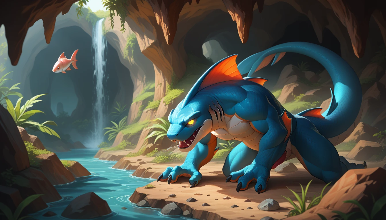((feral)),lizard,blue, looking at viewer, claws,male, anatomically correct, (anatomically correct penis), (lizard penis), animal penis,, glistening genitalia, penis juice, night, fog, [best quality, shaded, extreme detail, highly detailed, ultradetailed, intricate, realistic], detailed background,,cave background,smug look,large penis, on all fours,erect penis,,genital slit, penis coming out of genital slit, knotted penis, huge knot,pool of cum, cum oozing out of penis