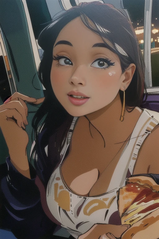 there is a woman with tattoos on her chest sitting on a bench, 2 7 years old, top-quality, Photorealsitic, ​masterpiece, 8K, Hi-Res, solo, 1girl, (((infp young woman))),sixteen years old、full bodyesbian、(big beautiful tits), ((Look at viewers)), (look at a camera), ((Various hairstyles close to long)）、Perfect straight black hair、((With bangs))、 (profetional lighting), Highly detailed bright face、Gentle thai girl、lovely smile、Small cleavage