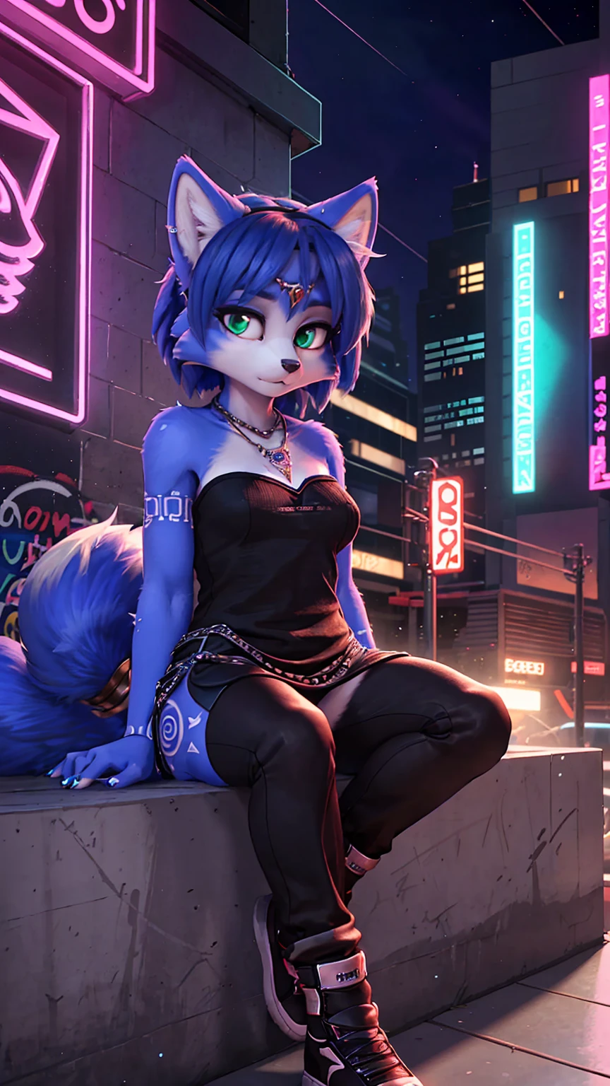 A beautiful and detailed (sweet portrait) wa ((krystal)), Star Fox krystal, sslim, green eyes, medium breasts, (((Long blue hair 1.3))), Decollete, look up, anthro, furry, Uploaded E621, detailed fluffy fur, (wa Fluff-Kevlar, Bayard Wu, personalize me, Pino Daeni), detailed face, (fluffy), 1 girl, alone, Sweet young girl, Blue skin-tight overall, Viewers look at, smile,