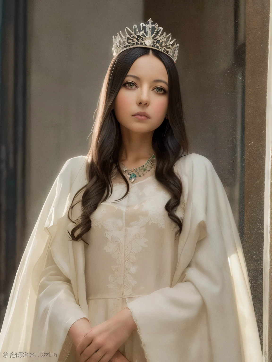 ( super high resolution ), (masterpiece), ( attention to detail), ( High Quality ), (最 High Quality ), (( upper body shot)) , One Girl , Medieval Lady, (( queen )), Grey-skinned , , silk, Long gown, High upstyle, tiara , royal blue, SILVER ACCESSORY , Luxury Background, Royal Palace Gardens, Coat of arms, Luxurious curtains, Classic Beauty , Sophistication, Noble, 王家の Coat of arms, Gful pose, Noble atmosphere