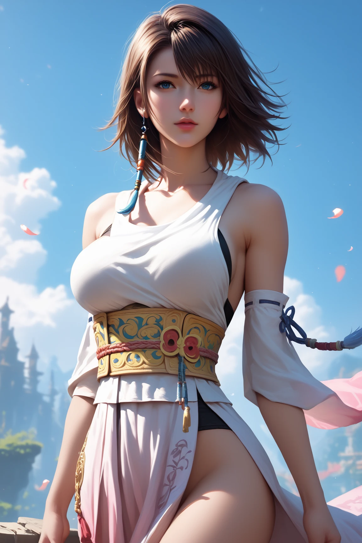 score_9, score_8_up, score_7_up,source_anime, high res image,masterpiece,best quality,girl,clear skin, yuna_fantasy_x characterLarge breasts, 