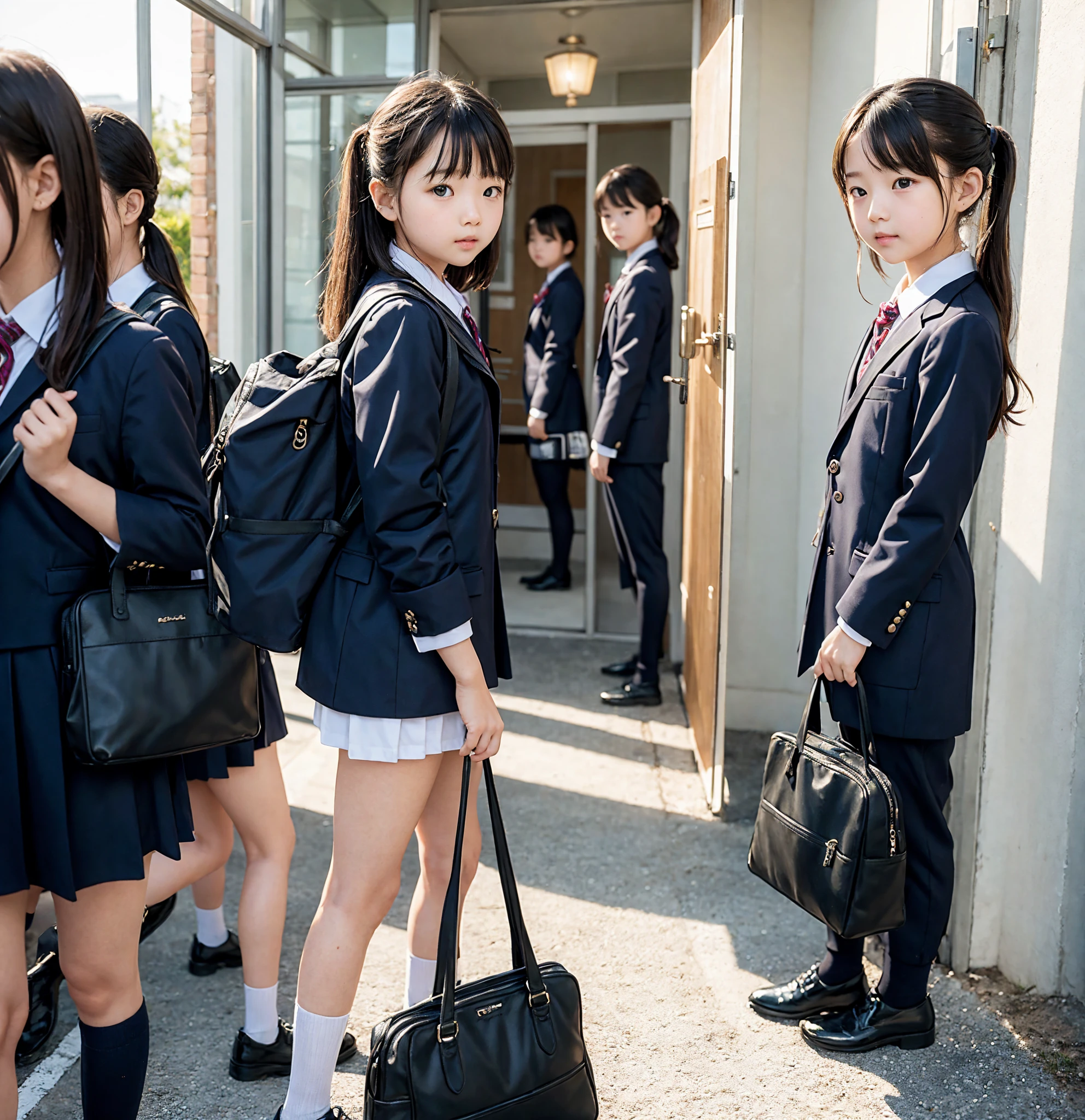  s,uniform,Line up quietly before entering the classroom, girl,cute, Masterpiece, Details