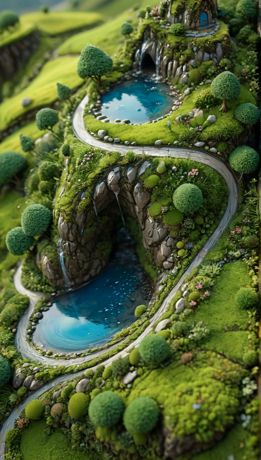 drop-shaped miniature, landscape, gloss, aesthetic, trending on artstation, sharp focus, studio photo, intricate details, highly detailed, 