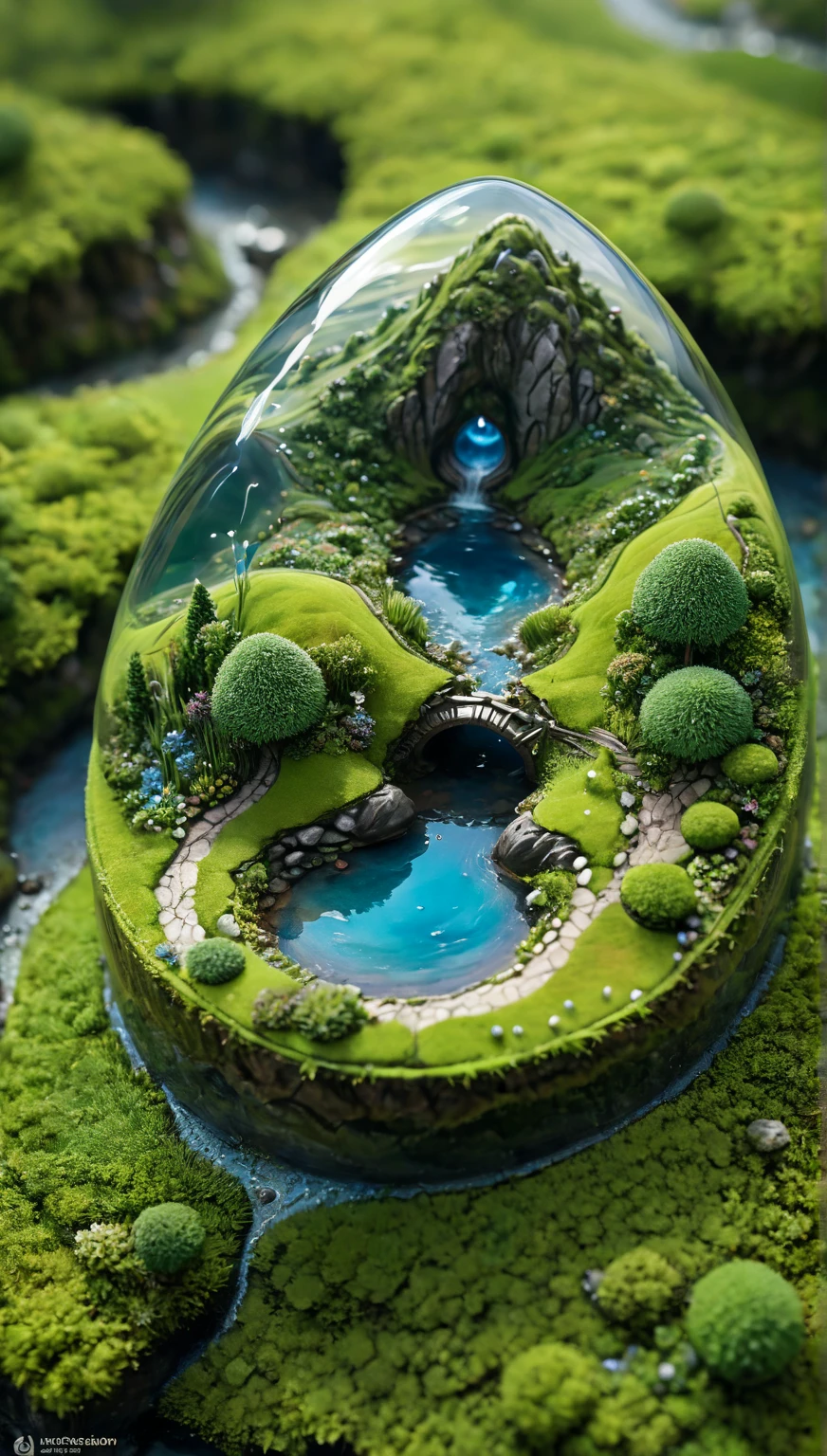 drop-shaped miniature, landscape, gloss, aesthetic, trending on artstation, sharp focus, studio photo, intricate details, highly detailed, 