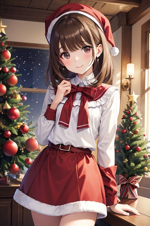 my grandmother、 shiny chestnut hair ,  shortカット, ( Pretty Brown Eyes 、 sparkling eyes , Fine grain)、smile、 super detailed eyes、 very detailed face,  very detailed eyes,(masterpiece:1.3),  Cowboy Shot , (Only one woman, Alone)、


Dressed アップ in Christmas anime style ，  very young girl  ，  short， flat chested， Girl Temptation，  Christmas Decorations  ， beautiful Christmas tree ，