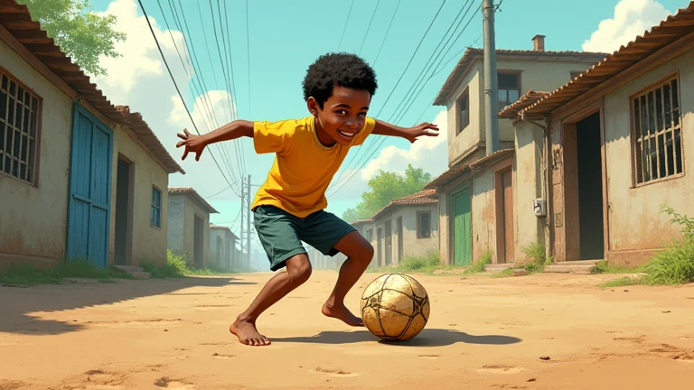 A poor Afro-Brazilian boy in a typical Brazilian house drawn by Todd McFarlane and Greg Capullo, he is wearing old and torn clothes, he is playing with a soccer ball and playing with his dog, a backyard of a typical Brazilian house in the background, dog turns into typical Brazilian caramel can, the dog tries to bite the ball, Robert Downey Jr Reference.., engine unreal, octane rendering, por Jacob Lawrence e Francis picabia, perfect composition, beautiful detailed intricate insanely detailed octane rendering trending on artstation, 8k art photography, photorrealistic concept art, soft natural volumetric cinematic perfect light, Bright dark, rewarded photography, artwork, oil on canvas, rafael, caravaggio, Greg Rutkowski, beetle, Beksinski, giger, beautiful perfect face with perfect face, with two large central incisors and visible gums, the detail, highy detailed, photo realist