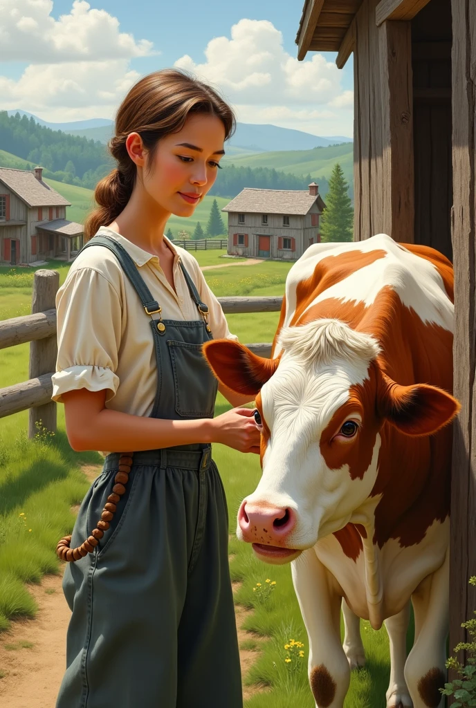 Woman with cow and cow milk on farm - SeaArt AI