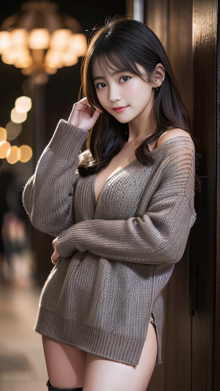 (masterpiece, best quality, ultra-detailed, best shadow:1.2), high resolution, ((cinematic light)), hyper detail, dramatic light, intricate details, dynamic angle, (extremely detailed CG unity 8k wallpaper:1.2), shyness,
((masterpiece)), (ultra-detailed), (extremely detailed unity 8k wallpaper), (realistic skin), (realistic photo, photorealistic, photo-realistic), beautiful Japanese woman, slender face, (Knit onepiece:1.4), beautiful hair,brown hair, medium hair,beautiful face, delicate and beautiful eyes, smile,beautiful legs, show through,low angle shot