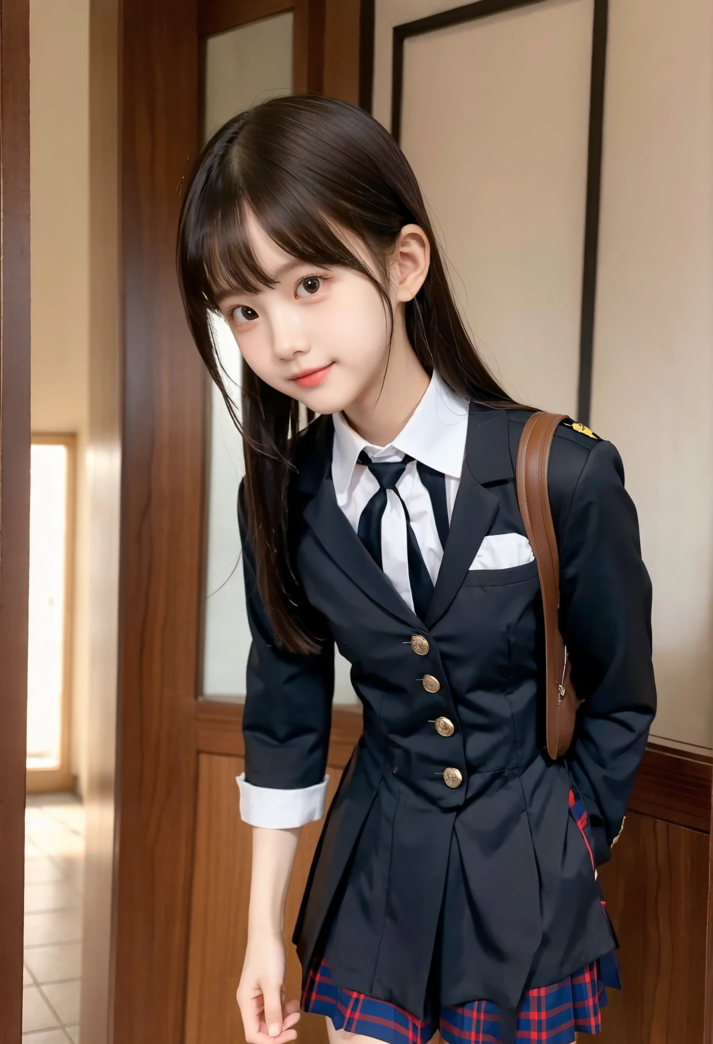  s,uniform,Line up quietly before entering the classroom, girl,cute, Masterpiece, Details