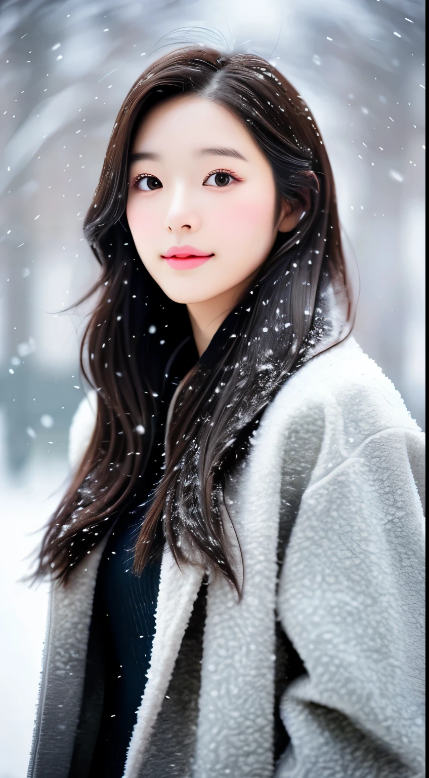 Arafed woman with long hair and a coat in the snow - SeaArt AI