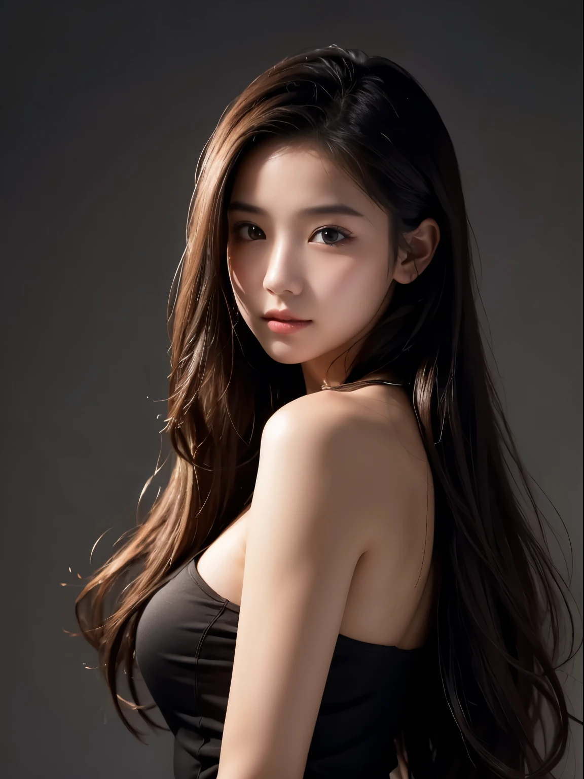 A close up of a woman in a black top posing for a picture - SeaArt AI