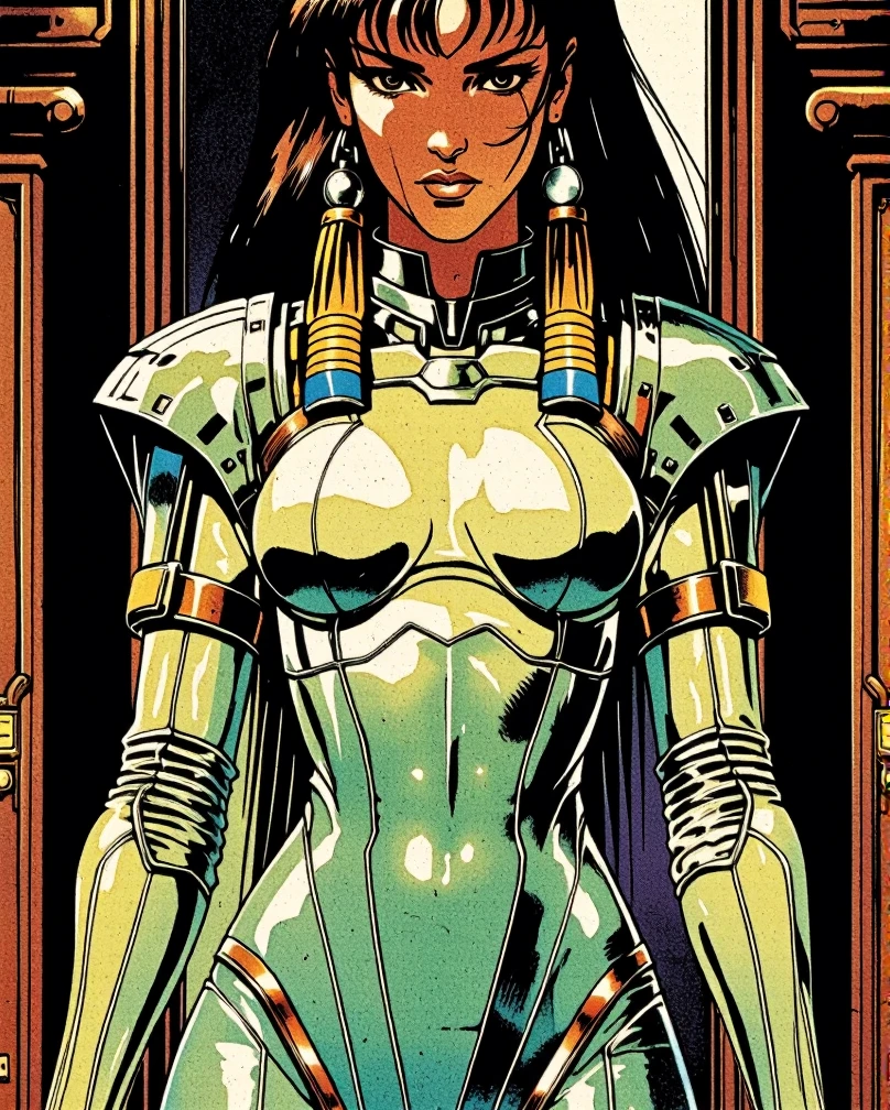 Art style by H. R. Giger, Art Style by Moebius, 


A breathtaking masterpiece of erotic artistry, featuring a stunning Egyptian goddess adorned in an ultimate piece of transparent, shiny glass armor. This high-quality, realistic photograph captures the beauty of the female form in exquisite detail, with the model's medium-sized, perky breasts parted by the intricate, body-hugging triangles of the chest plate. Her erect nipples peek through the transparent material, hinting at the tantalizing flesh beneath. The armor, an epitome of craftsmanship, is replete with bold lines and Egyptian motifs that reflect the grandeur of ancient civilization. The glassy material clings to her tight body, accentuating the curves of her voluptuous hips and thick thighs, which are adorned with big butt lines that demand attention. The dramatic lighting casts an ethereal glow on her sculpted skin, making the armor gleam as if it's been pulled from the treasure troves of a Pharaoh's tomb. Despite the futuristic allure of the glass, the setting is steeped in traditional Egyptian elements, with a backdrop that whispers of grand temples and the mysteries of the Nile. This professional, NSFW photograph is a testament to the beauty and power of the female body, an award-worthy depiction that leaves the viewer in awe of the model's confidence and the artist's unparalleled skill. The caption beneath the image reads, "Dal-Epoin: The Unveiled Guardian," a nod to the blend of technology and mythology that brings this seductive vision to life.