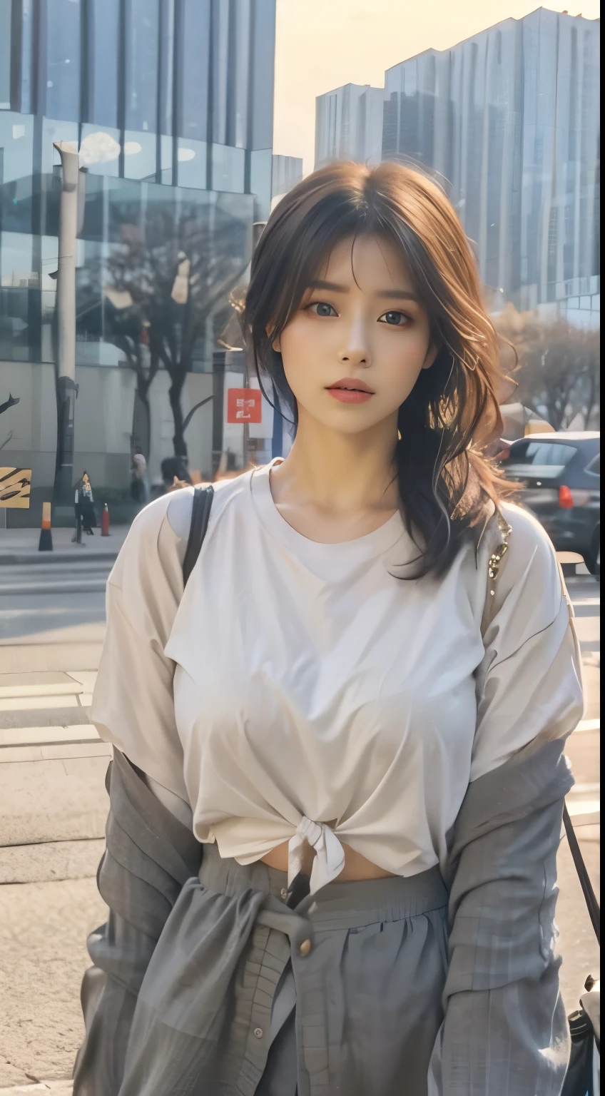 best qualtiy,tmasterpiece, super high resolution,(realisticlying:1.4),RAW photogr,(Evening street),(1个Giant Breast Girl),黑The eye,long whitr hair,Light makeup,cparted lips,( Huge breasts:1.6),tiny ears,tee shirt,Bigchest,Big breasts Thin waist,Coat,denim short,long leges,(Beautiful Women with Perfect Figure:1.4), , (exteriors,beachside:1.1),the city street,Ultra-fine face,Fine eyes, double eyelids in judo uniforms , Alone,The eyes are melancholy,fully body photo,Cowboy shot, in a panoramic view,The whole body is tied with rope