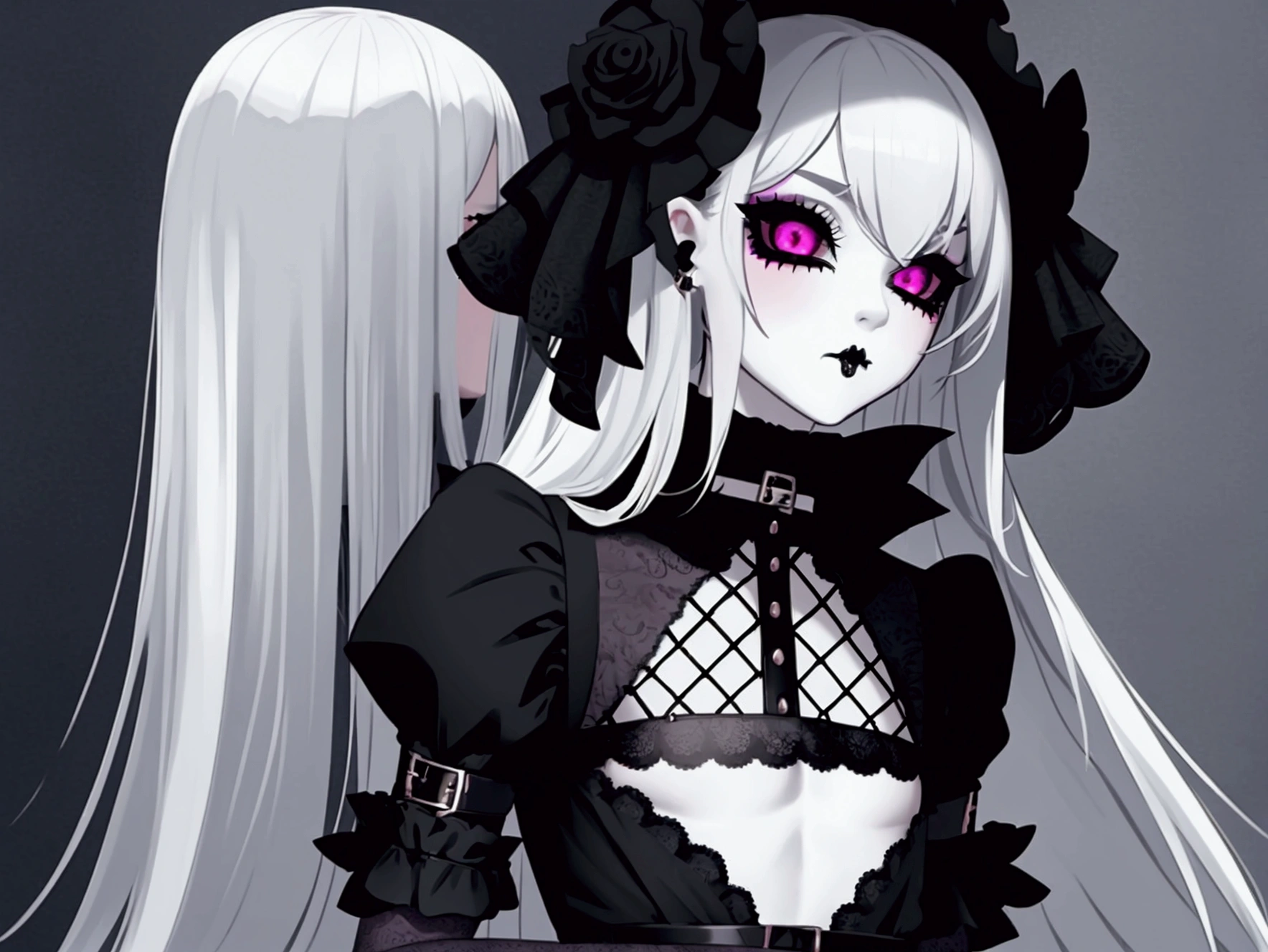 arafed woman with a flower crown on her head smiling, pale goth beauty, pale skin and dark eyes, pale ivory skin, ivory pale skin, pale skin curly blond hair, with pale skin, with curly black and silver hair, beautiful frankenstein, she looks like a mix of grimes, 1 7 - year - old goth girl, victorian vampire, goth girl aesthetic