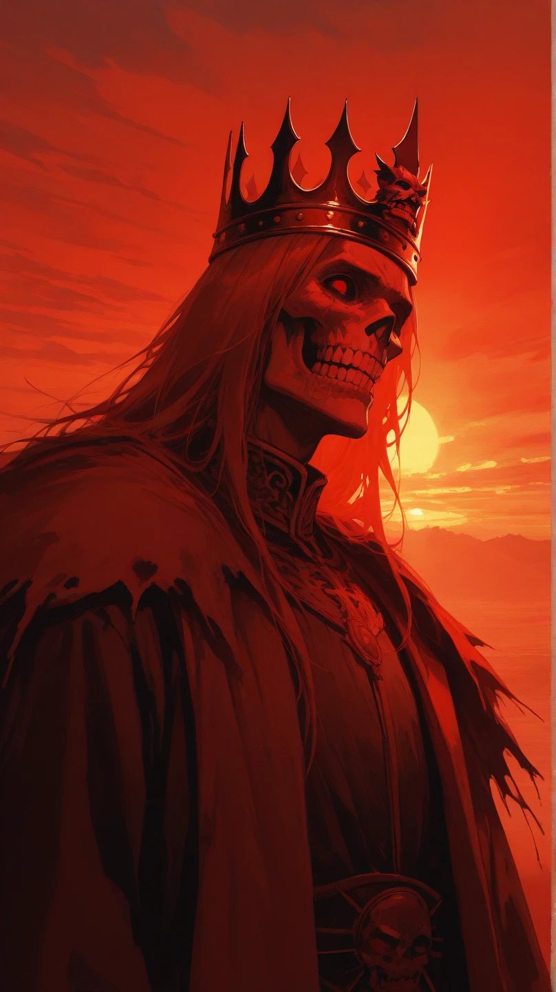 oil painting, undead king, red theme, sunset