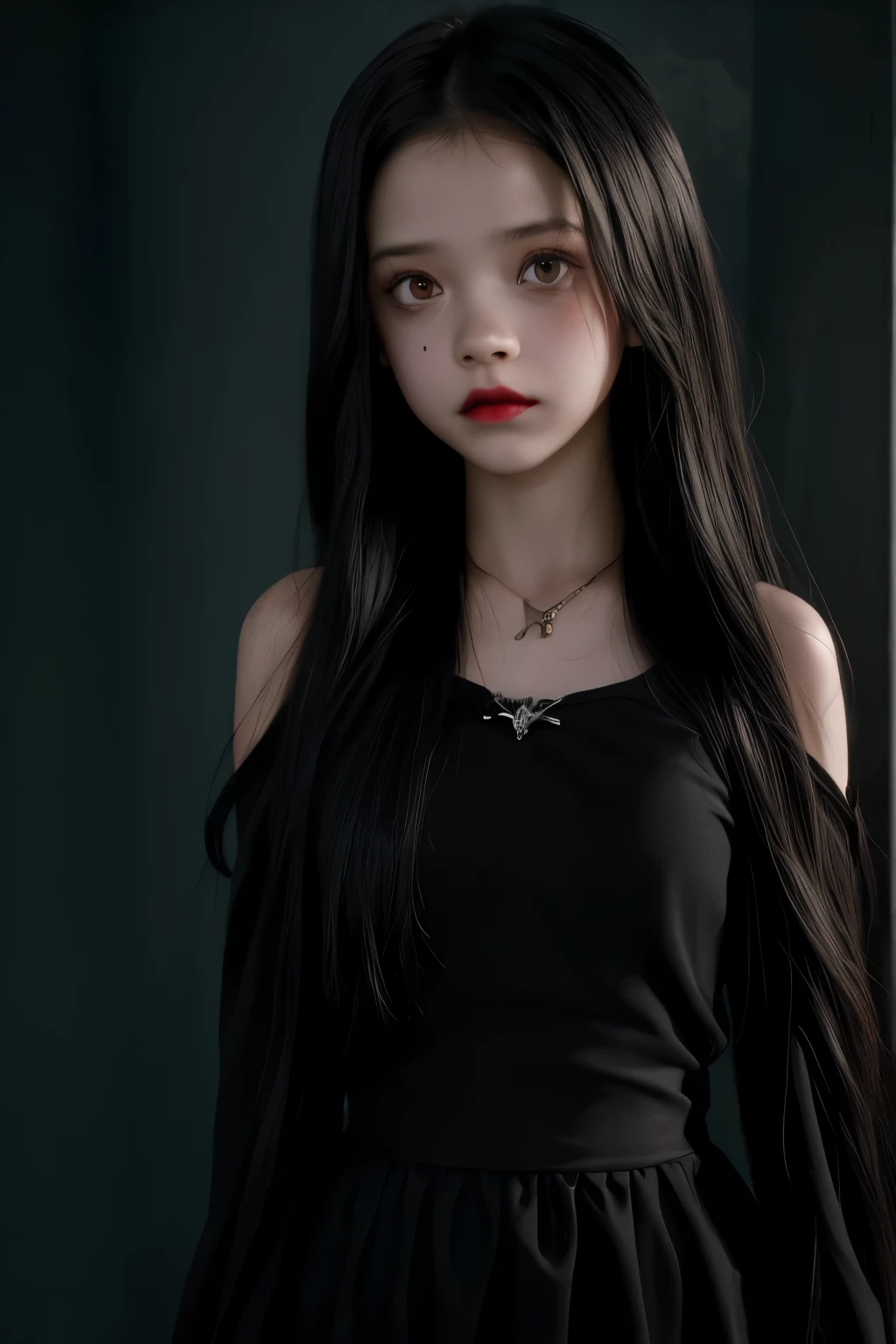 Wednesday Addams, Jenna Ortega, Apocalyptic Style, Zombie, Destroyed City Background