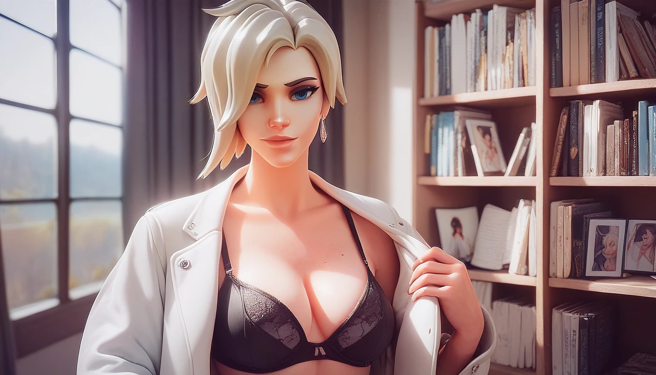 Hilde,white hair,blue eyes,(light smile:0.6),
shirt,necktie between breasts,shirt, cleavage,
upper body, from below,  large breasts, 
mall,night,indoors,
(insanely detailed, beautiful detailed face,beautiful detailed eyes, masterpiece, best quality),solo,
<lora:Hilde-10DR4:0.8>,