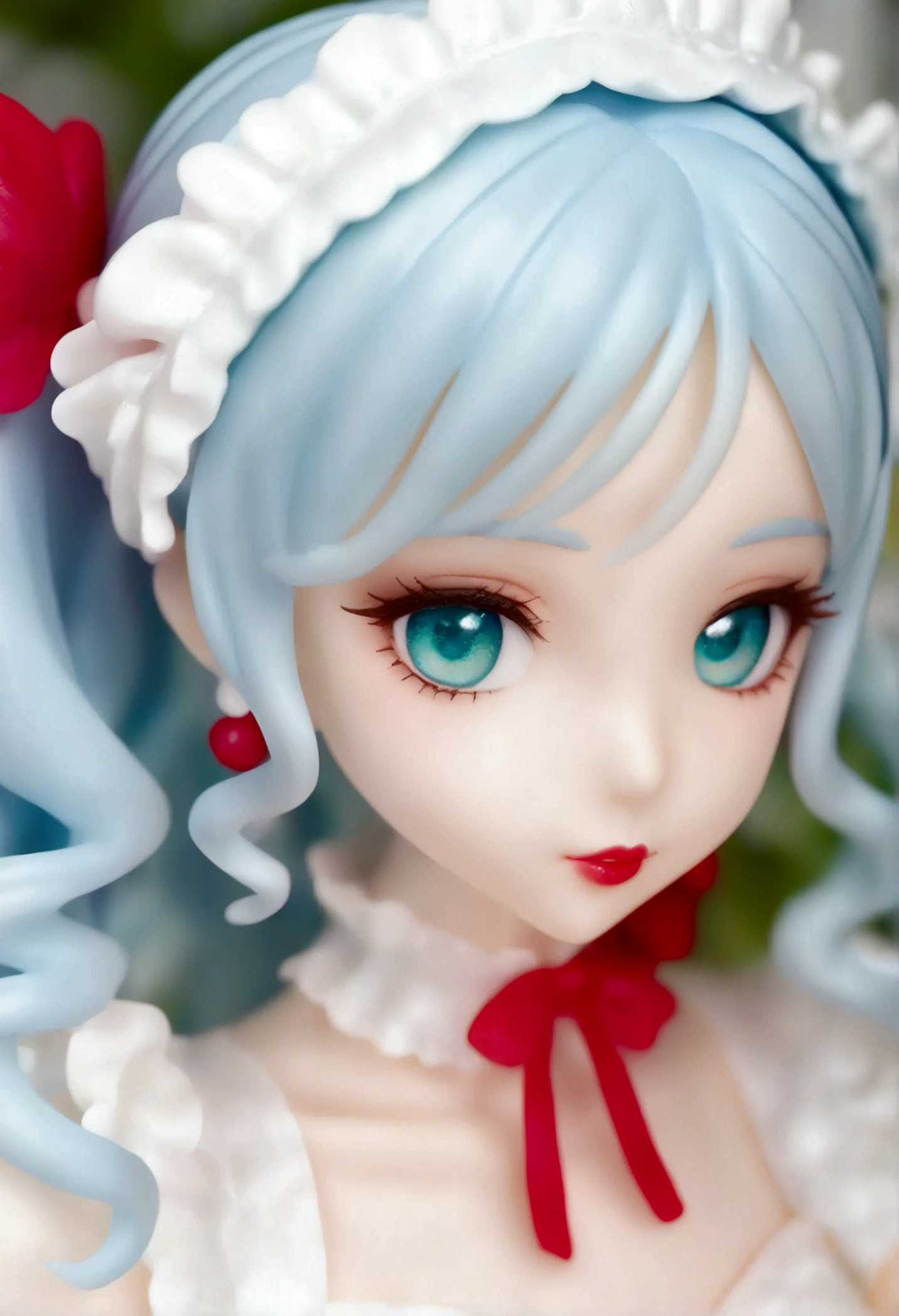  Light Blue Hair ,  turquoise eyes , Long eyelashes, Big red lips, Almond Eyes, beauty,  girls , curls, Princess