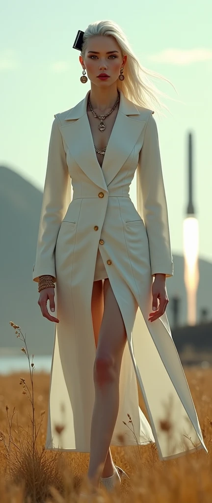 ((Highest quality,4K,High resolution,masterpiece:1.2)),((Character Concept Art)), 1 female, 20-year-old women, ((Shoulder-length brown hair、Hair curled loosely inwards)), (Skin as white as snow), Very detailed eyes (Brown Eye Color), have confidence, beautiful, slim body build, Big Breasts、((Intricate details)), Very finely crafted needles, Very finely crafted fingers(((10 fingers))), Mini wrap dress with a complex pattern_Hermes pattern_Mini wrap dress, (Full-body showcase), (Show whole body),A shy smile、In the hustle and bustle of the city、((Standing with grace、Hands on hips:1.5))