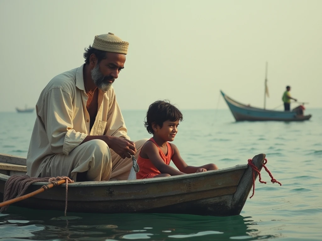While running, the boy approached his father to collect on the promise he made when he left. Meanwhile, his wife just looked on with a sure smile.
(At a glance, the entangling debt comes across) the boy doesn't care Crying hard still owes a promise
(KUD's arrears boat has not been paid)
(Not to mention the loan shark's bill across the street)
(Small fishermen, small result, fate is small)
(Entangled in the net, hit by strong waves)
(KUD's arrears boat has not been paid)