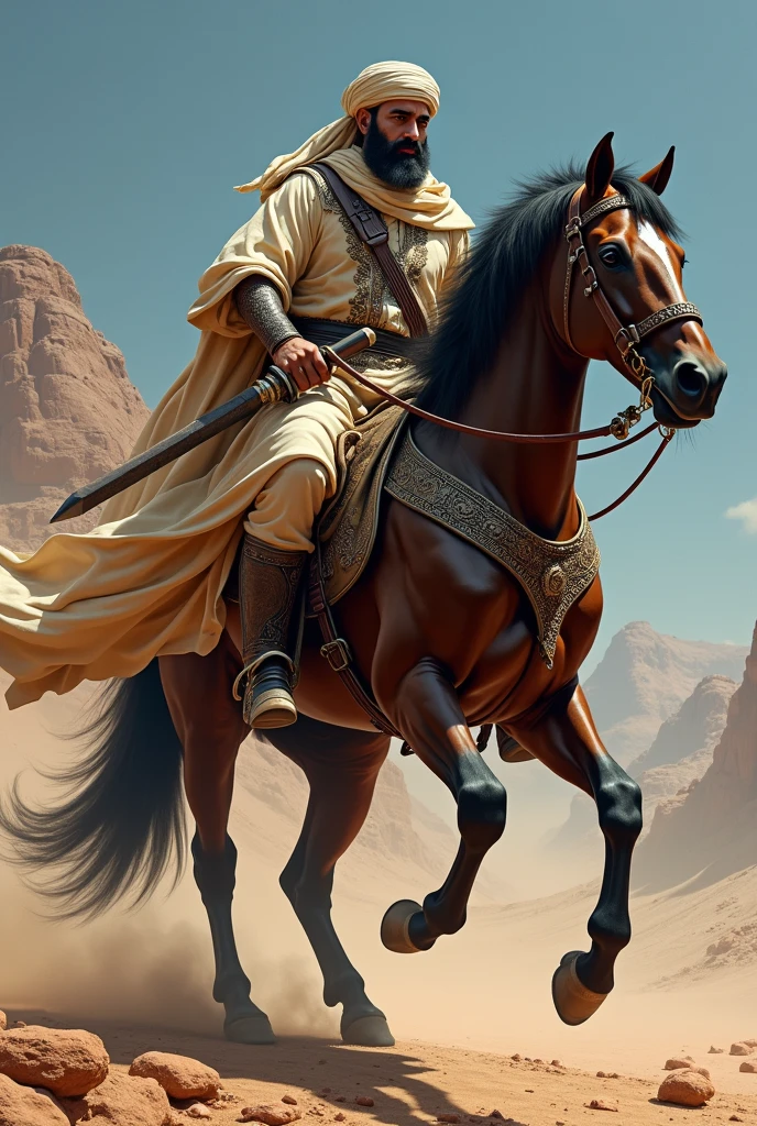 A Muslim mujahid man without face 
with horse