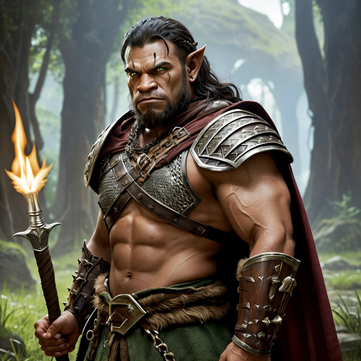 (masterpiece, intricately detailed, highest resolution, best quality:1.2), (the champion from Warcraft: 1.3),(doujin), a cocky old Indian pajeet,a 66 y.o muscle stud with a muscular physique sitting on a chair with black eyes,dark-skinned male, wearing a ((open jacket, chav, ornaments, armor, armbands)), (excessive cum), (cum on body), (cum drip), flaccid penis,saggy balls,hairy chest,vascular,muscle striations,soft light,fantastic realism, beard2alpha