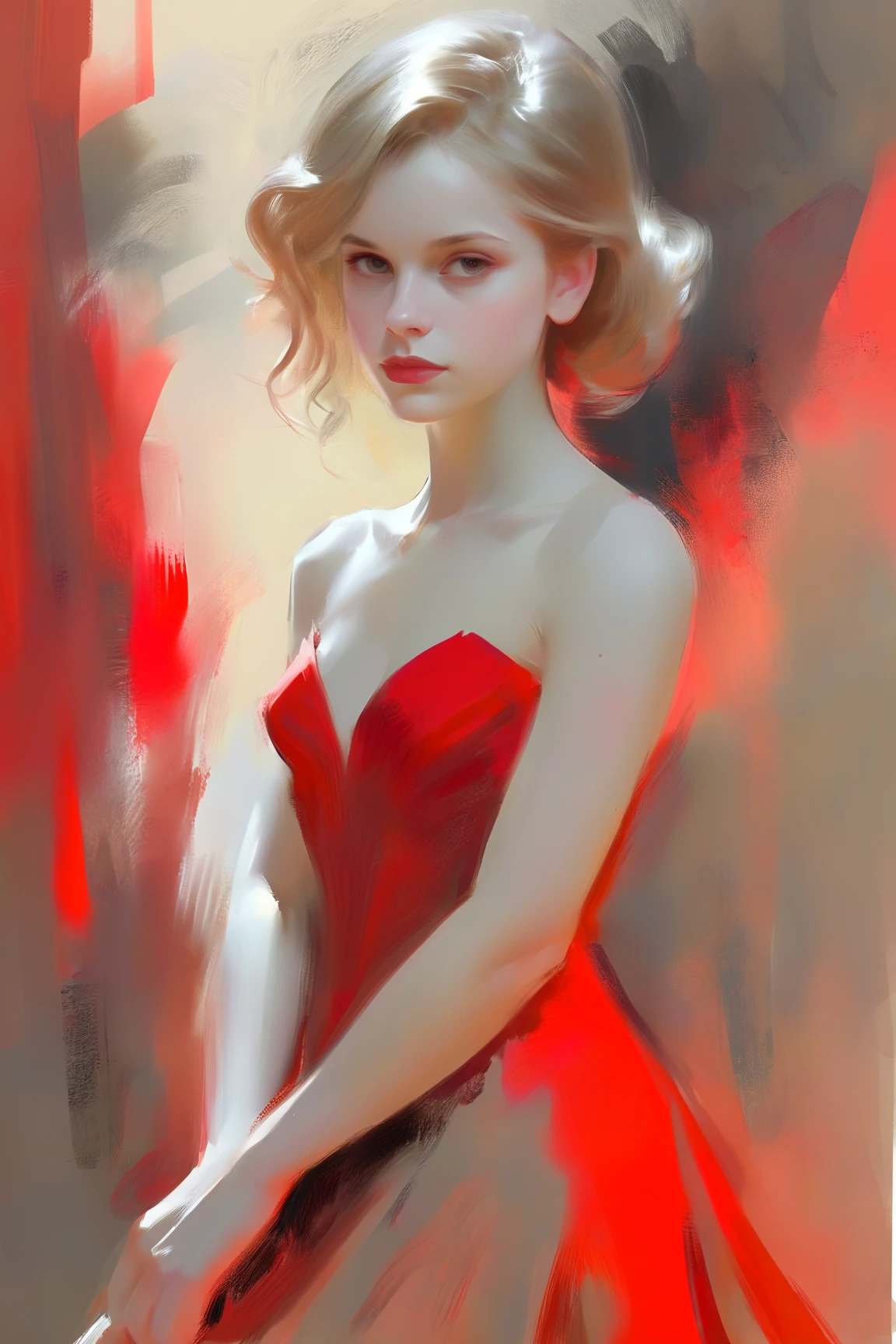 Pencil Sketch Drawing, line art drawing, a elegant beautiful young woman, combination of Erin Moriarty:0.9, joey king:0.7, Rachael Taylor:1.2, wearing tango dress, style oФ Casey Baugh, style oФ Pino Daeni(her silhouette outlined with glowing red). (style of Vladimir Volegov:1.1). (her silhouette contoured with glowing red). sepia white on grey color palette. professional, sleek, modern, minimalist, graphic, line art, vector graphics, black and white drawing, graphite drawing, painting in the style of Anders Zorn, Alexi Brilo, Luisa Royo