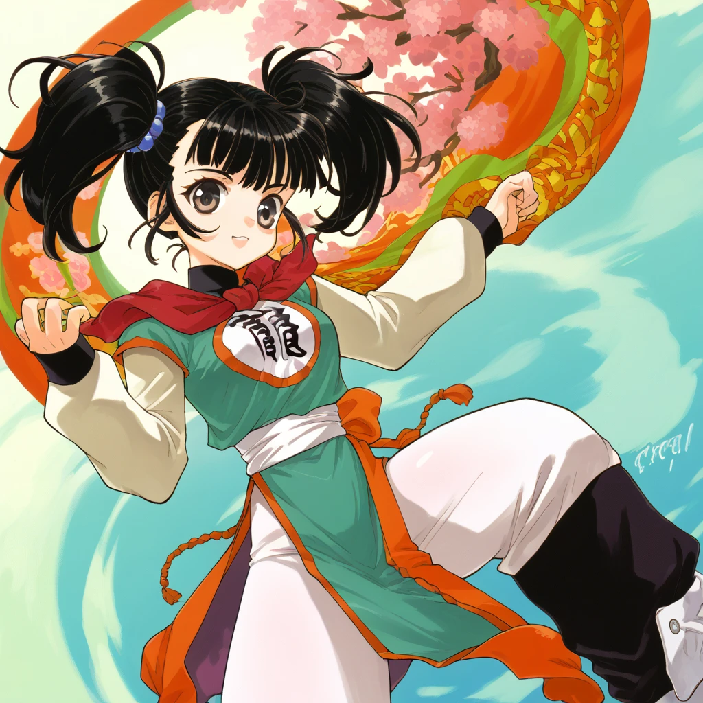 1female,fighter(dq3),black hair,short twintails,
looking at viewer,chinese clothes,long sleeves, sash, pants, score_9,score_8_up,score_7_up,score_6_up,score_5_up,score_4_up, cute、 anime style、detailed eyes