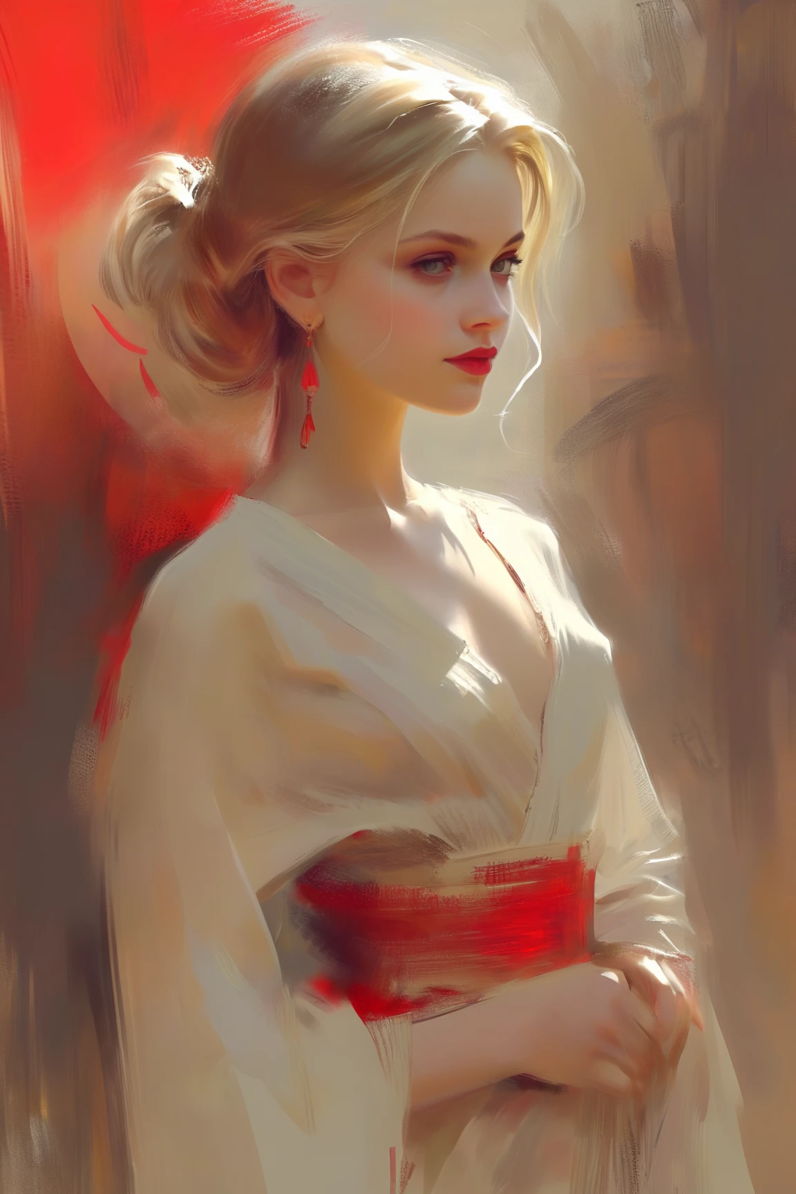 Pencil Sketch Drawing, line art drawing, a elegant beautiful young woman, combination of Erin Moriarty:0.9, joey king:0.7, Rachael Taylor:1.2, wearing old arabic dress, style oФ Casey Baugh, style oФ Pino Daeni(her silhouette outlined sepia). (style of Vladimir Volegov:1.1). (her silhouette contoured with glowing red). sepia and white on grey color palette. professional, sleek, modern, minimalist, graphic, line art, 