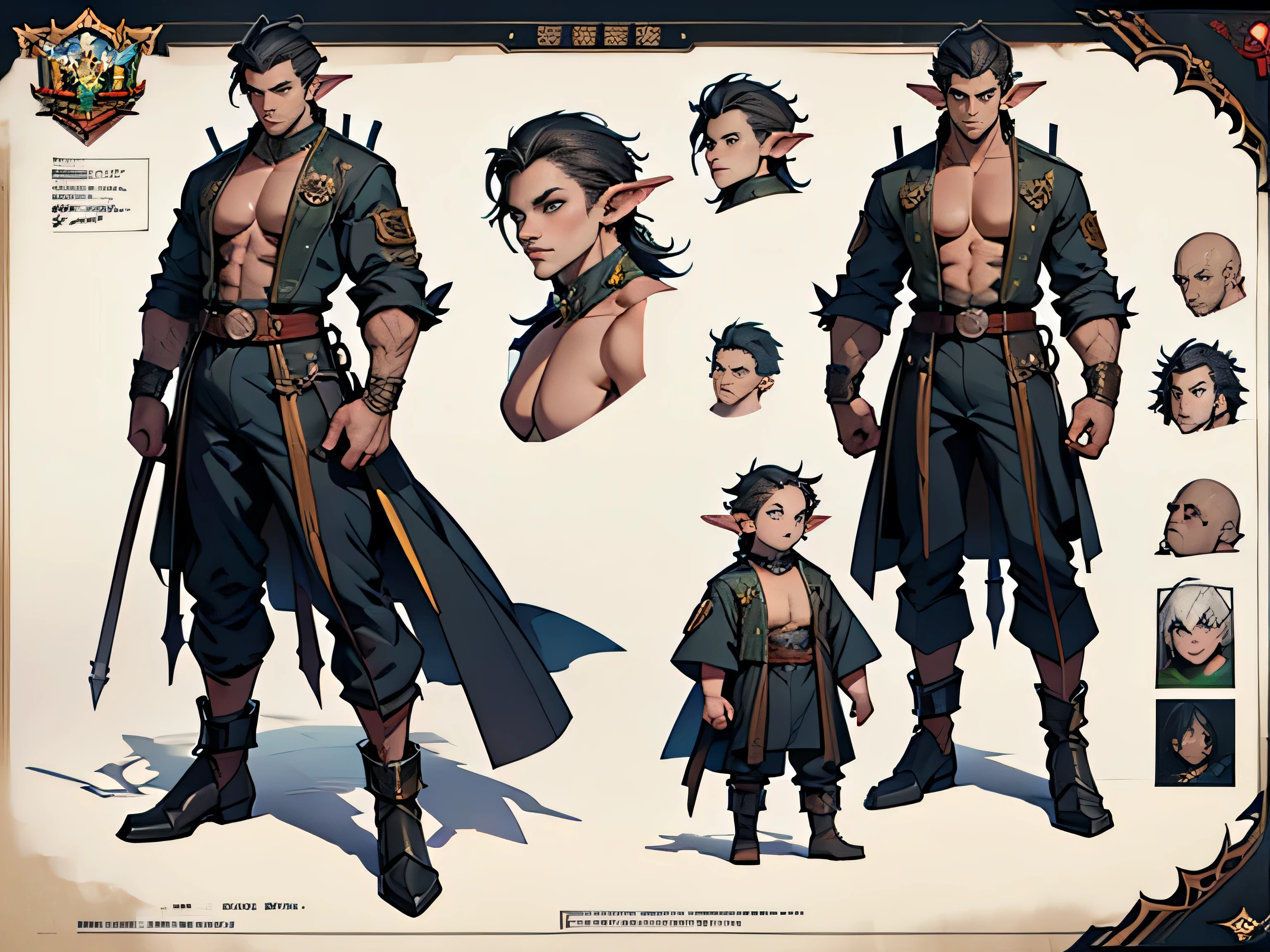  Character Design Sheet,  top quality, masterpiece, Representative works,  Official Art ,  Professional ,  super intricate details , 8k、Giant Goblin、Comparing to Humans 、