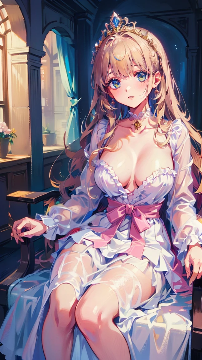 hight resolution, top-quality, ultra-quality, The ultra-detailliert, lighting like a movie、full of sweat、Wearing sweat、((((sexy idolmaster cinderella girls princess))))、、、(My whole body is sweaty、after sex、show off your pussy、not wearing underwear、accurate anatomy、 on body、beautiful nipples)、Obscene atmosphere、Front Camera Angle