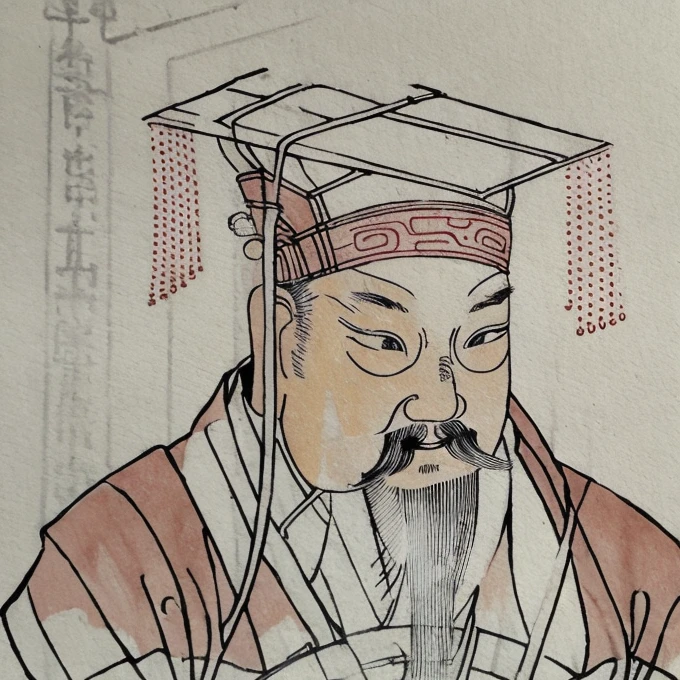 An ancient Chinese man wearing a degree hat