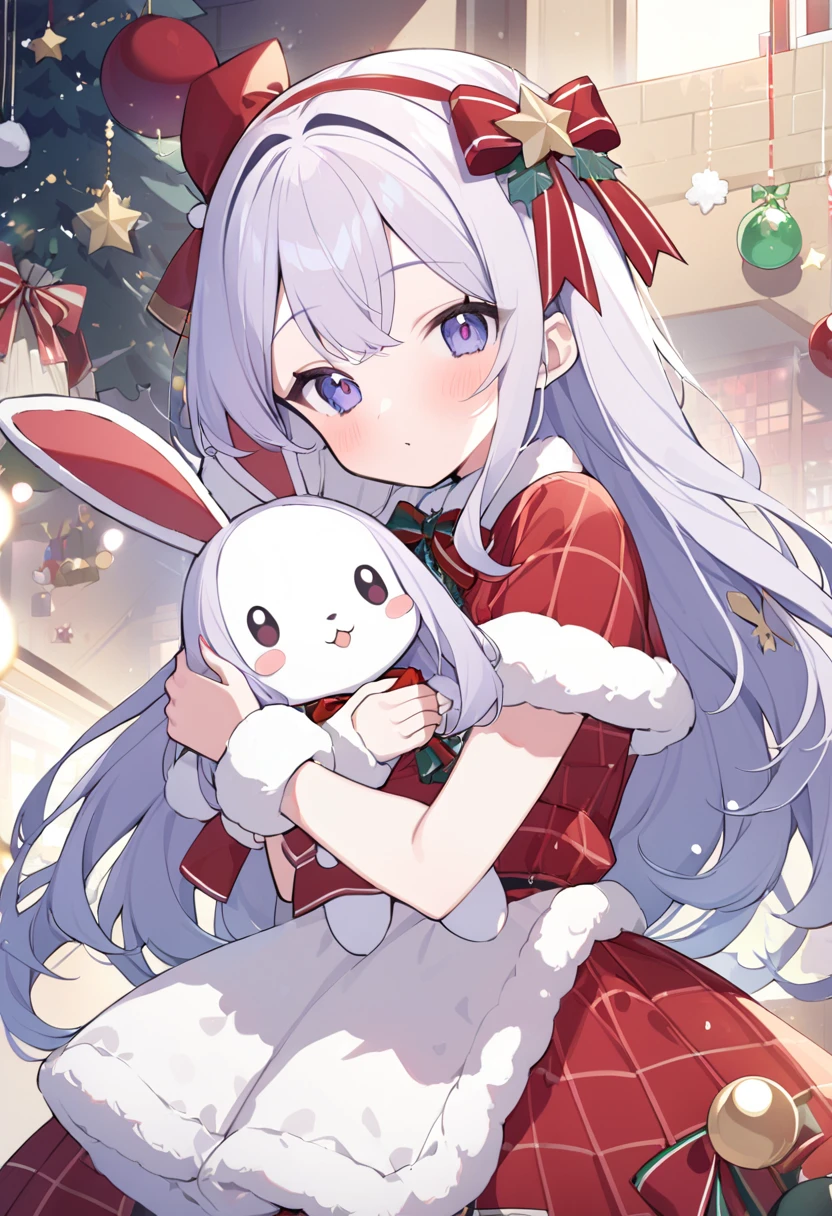 1 girl、 Christmas Outfits、Holding a doll(rabbit)