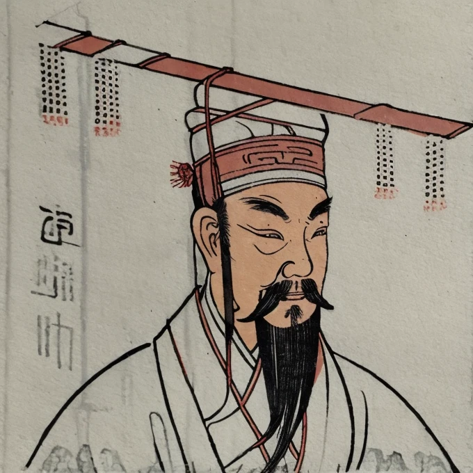 An ancient Chinese man wearing a degree hat