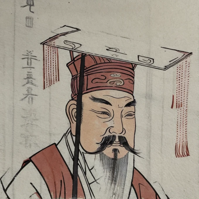 An ancient Chinese man wearing a degree hat