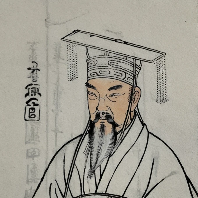 An ancient Chinese man wearing a degree hat