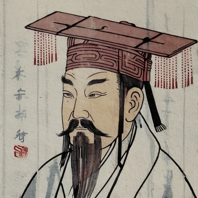 An ancient Chinese man wearing a degree hat