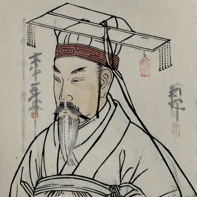 An ancient Chinese man wearing a degree hat