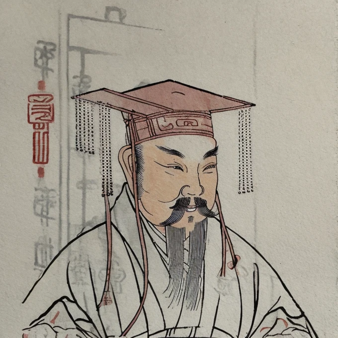 An ancient Chinese man wearing a degree hat