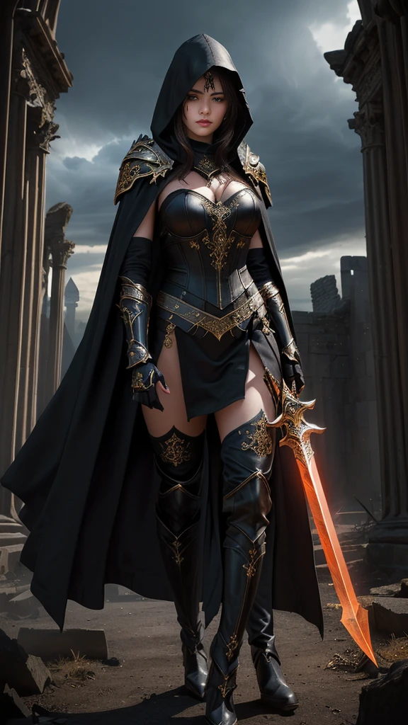 Full body illustration of a woman in a warrior/superhero costume standing. Looking front. straight ahead. The outfit is inspired by the Queen of Clubs from deck of cards. Slight armor. marvelous, marvel comic book characters. Inspired by queen of Clubs from deck of cards. She is standing straight. Toned muscles, fit body. Small . Not vulgar. Clothing cover 70% of body. Very intricately detailed. Beautiful. Standing straight and looking front. No capes.