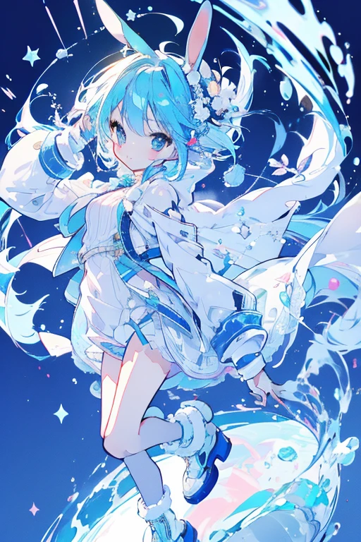 girl with,a short bob,lightblue hair,Nekomimi,nudde,opening legs,a smile